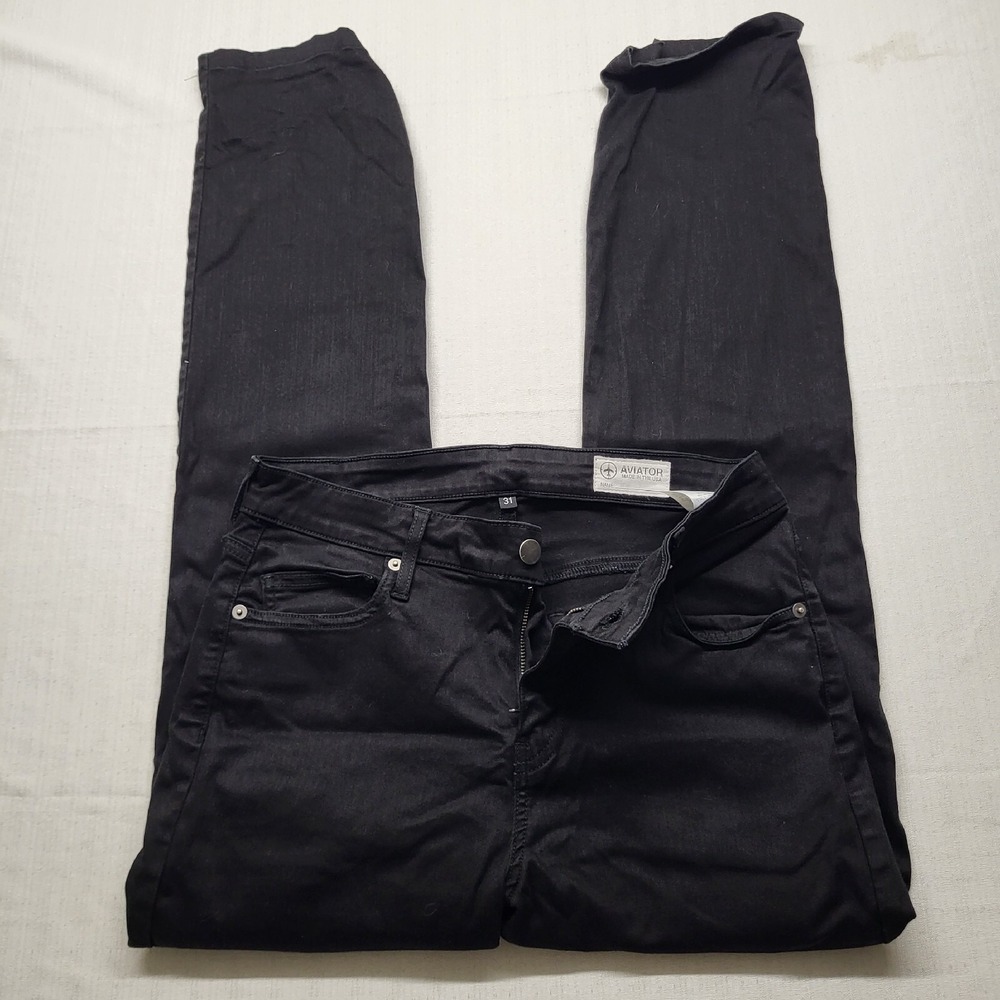 Aviator Jeans Mens 29/30 Black Fly Straight Slim Stretch Made In USA Lightweight
